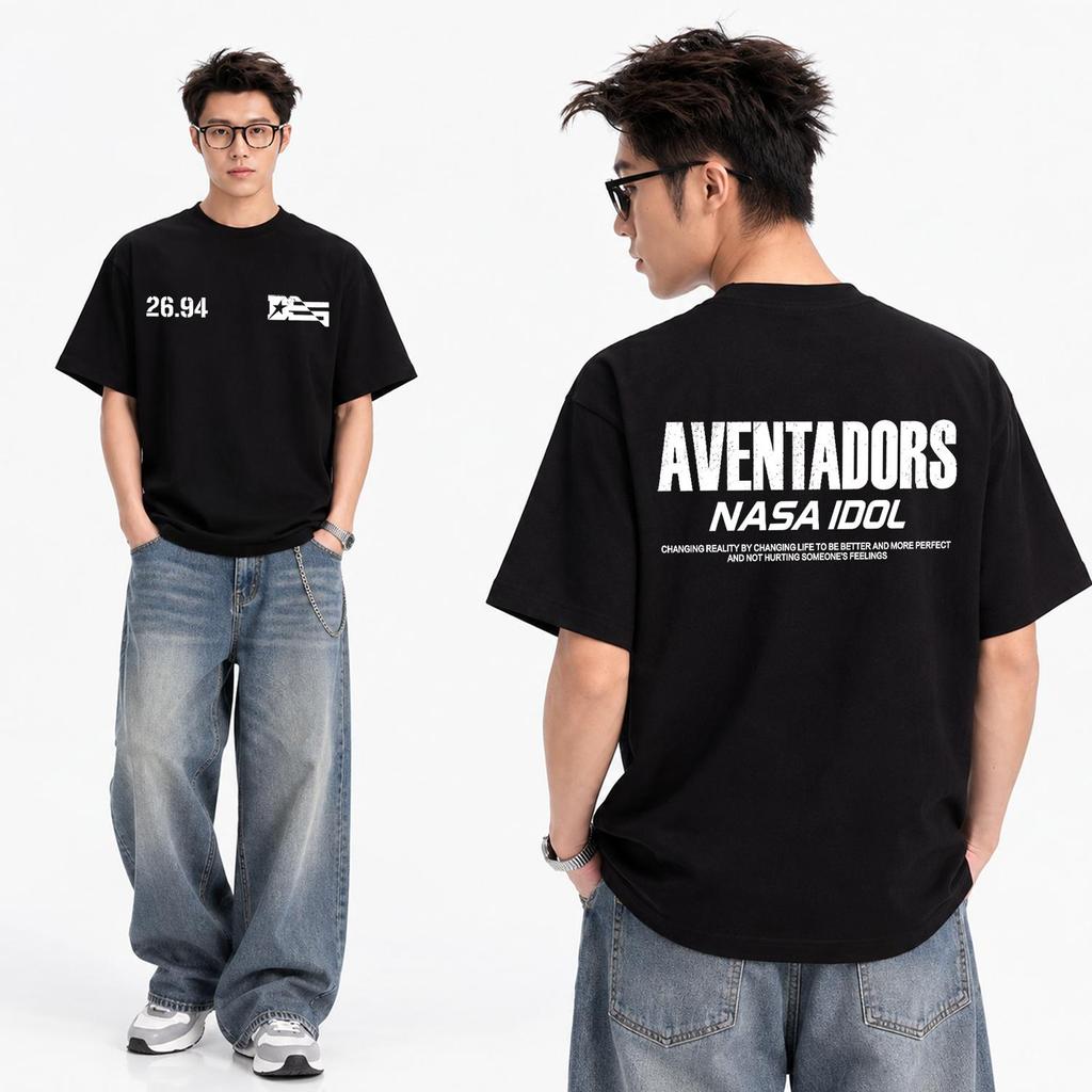 (ผ้าฝ้าย100%) Luvoro 2026 Cotton ย้อนยุค oversize T-shirt เนื้อผ้านุ่มระบายอากาศดี สีดำและสีขาว เสื้อยืดแขนสั้น C3220