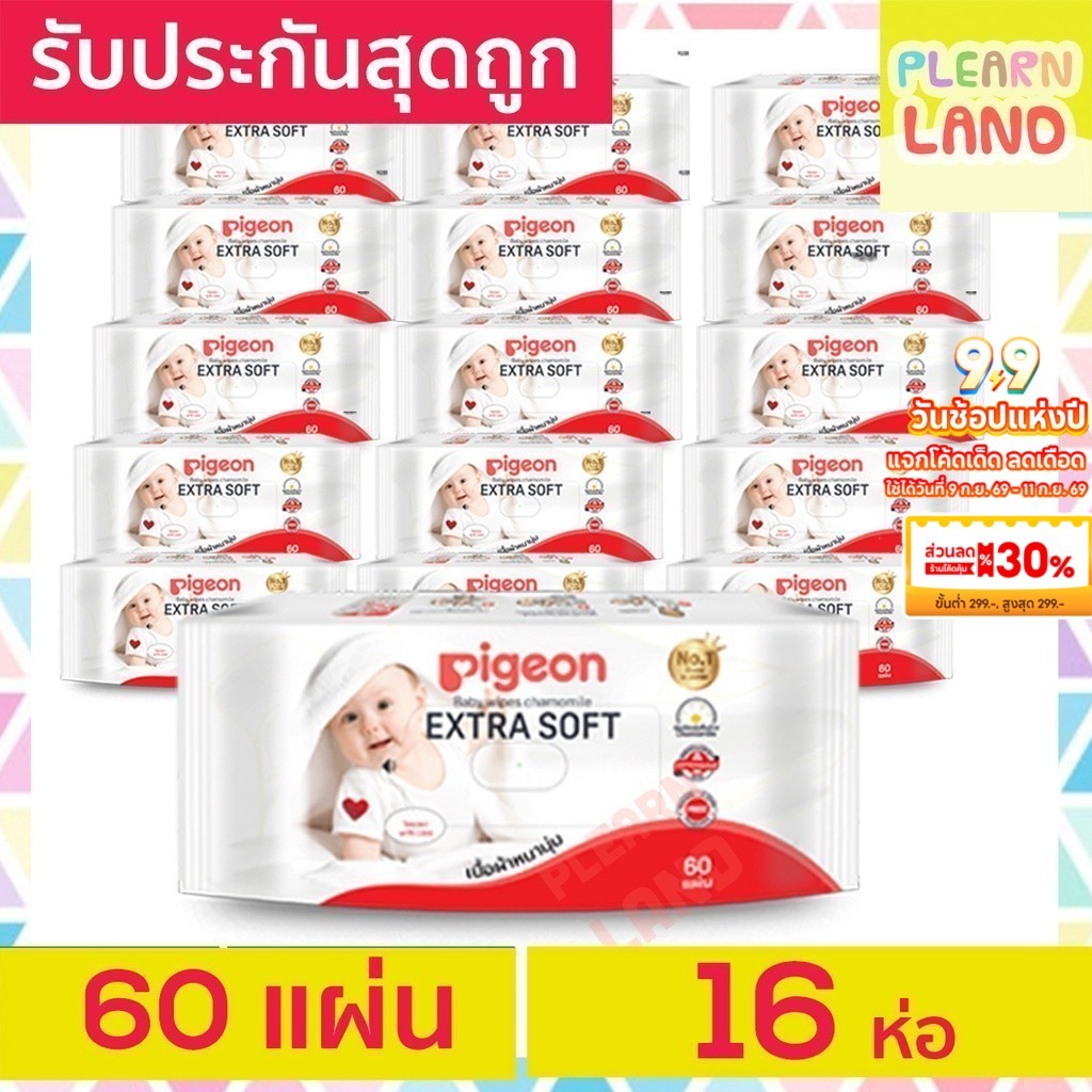 รับประกันสุดถูก Pigeon ทิชชู่เปียก พีเจ้น Baby Wipes 60x16 ห่อ =960 ทิชชู่เปียกพกพา ผ้าเปียกสำหรับเด