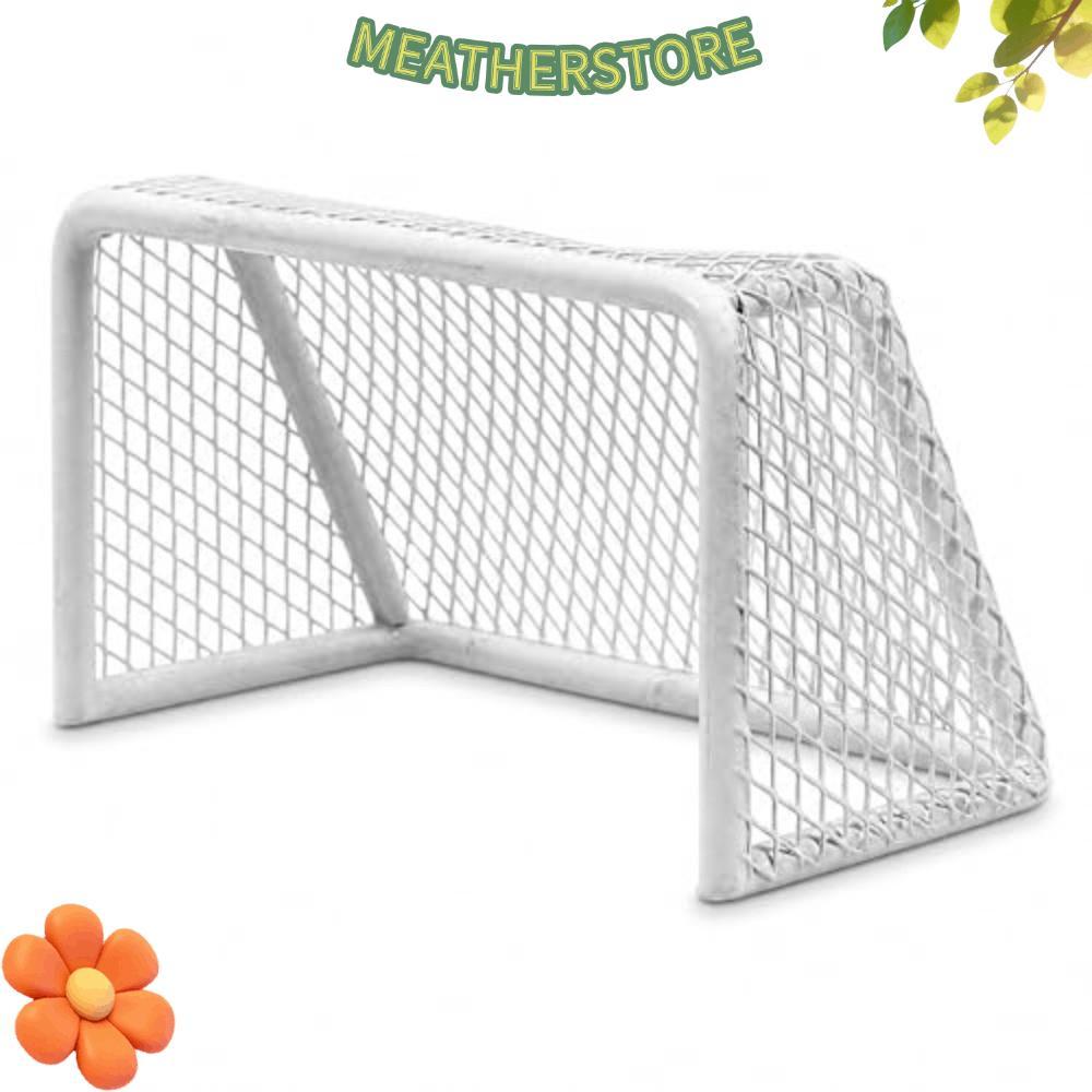 KEATHS Mini Soccer Goal, สีขาว 11*6.5*6 ซม. Aquarium Soccer Goal, กรอบสแตนเลสทนทานตกแต่งตู้ปลาภูมิทั