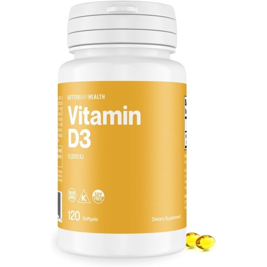 Better Way Health D3 5000 IU – Softgel D for Immune & B Health – NonGMO Dairy 120 ซอฟท์เจล