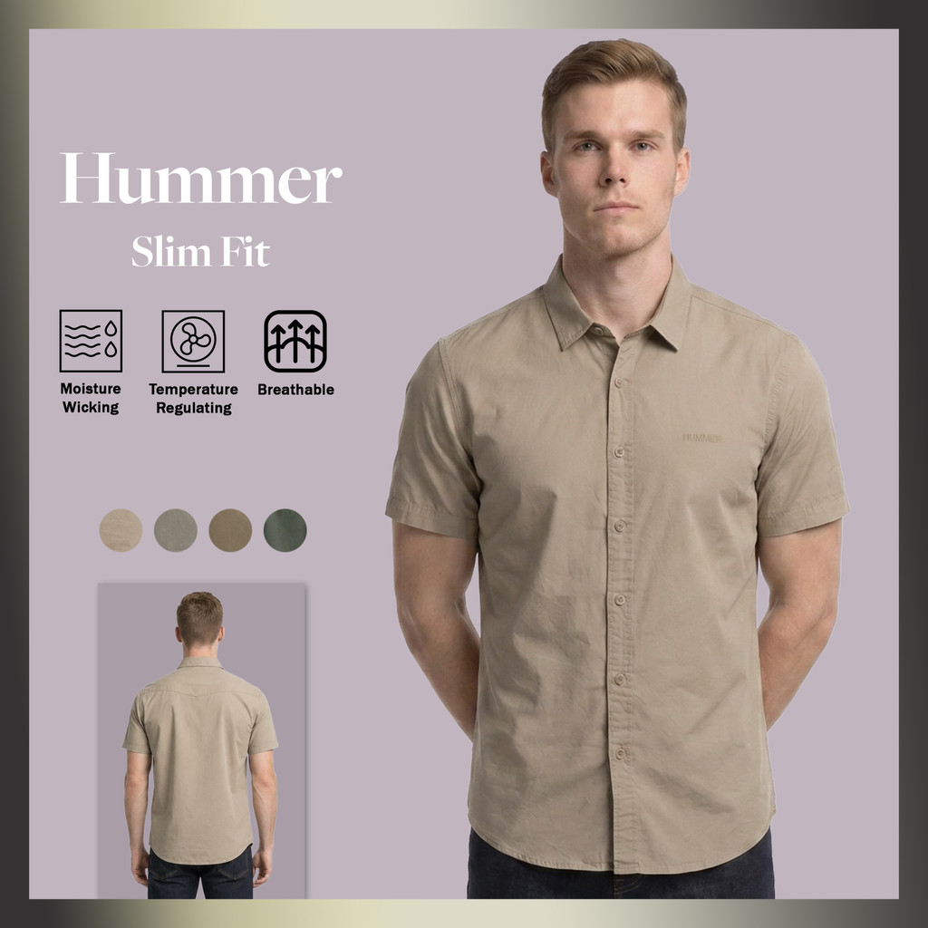 HUMMER KEMEJA เสื้อเชิ้ตแขนสั้นผู้ชายแบบบาง ไซส์ M-2XL H0140
