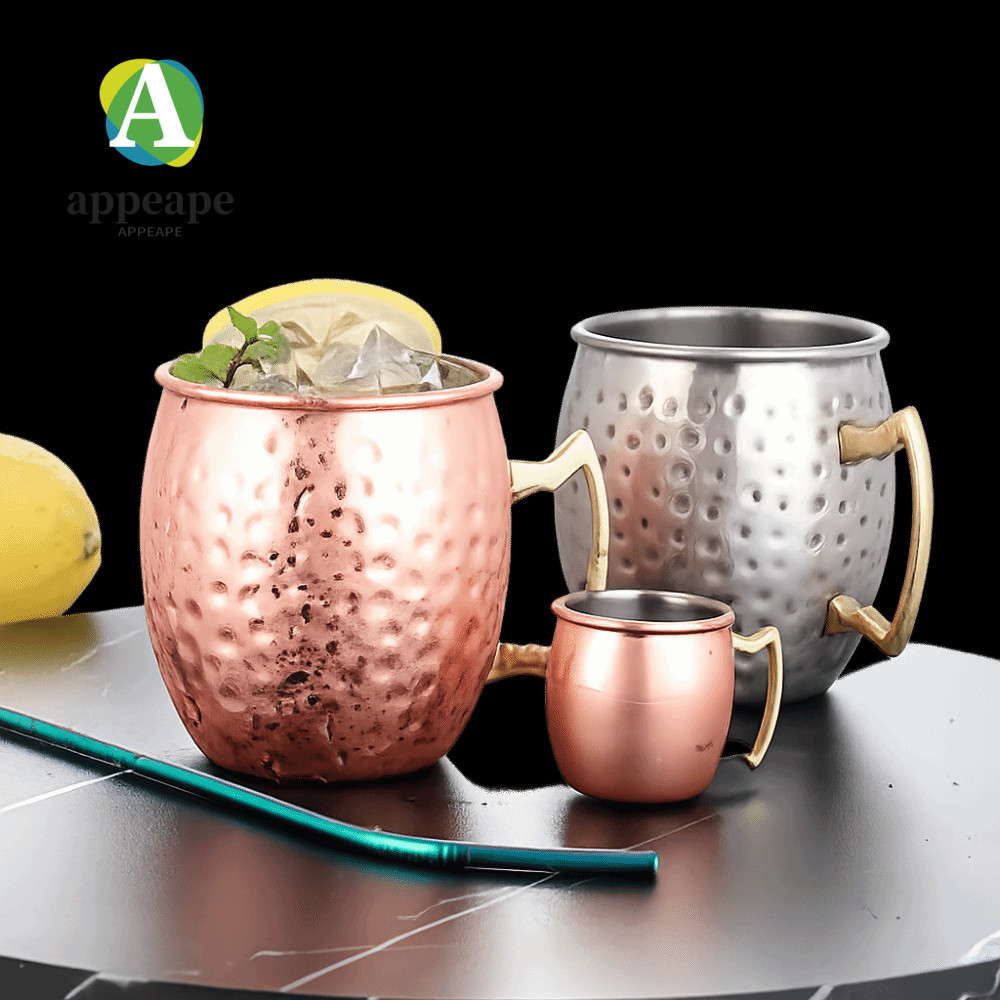 APPEAPE ค้อนถ้วยจุด, Handcrafted หนาถ้วยแก้ว,พร้อมที่จับ Riveted Strong Moscow Mule เรียบ 500ml Mosc