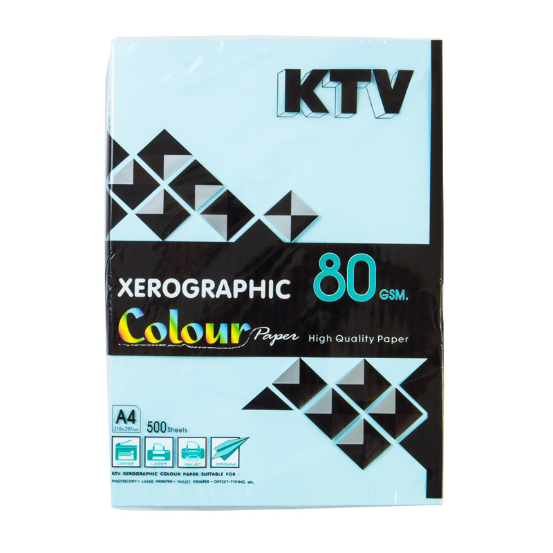 KTV กระดาษสีถ่ายเอกสาร A4 80 แกรม สีฟ้า แพ็ค 500 แผ่น