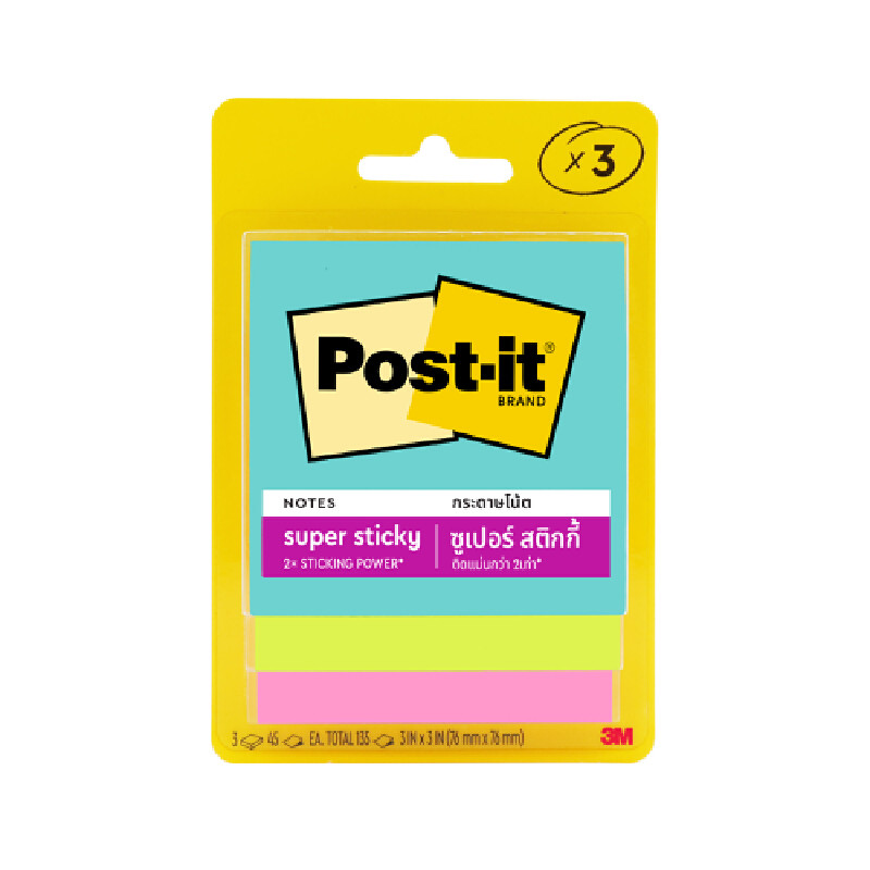 ซูเปอร์ สติกกี้โน้ต โพสต์-อิท 3321-3SSMIA สีคละสี   3"x3" (แพ็ค3)