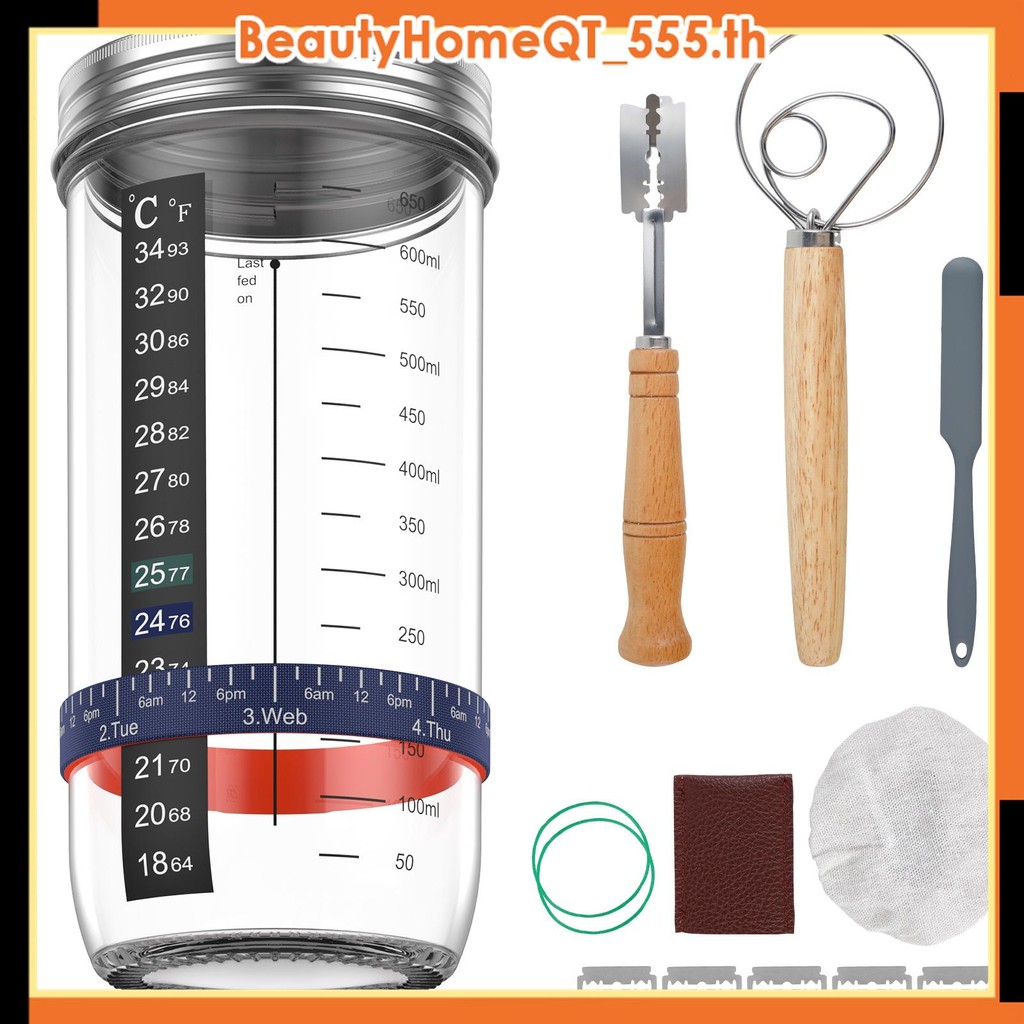 9 ชิ้น Sourdough Starter Jar ชุดขนาด 730ml ทนความร้อน Sourdough Starter คอนเทนเนอร์พร้อมฝาปิดสําหรับ Baking SHOPQJC8831