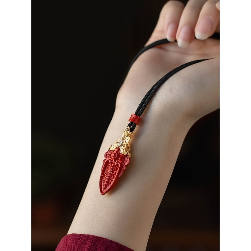 Sg SELLER Gold-Plated ฝัง Cinnabar Gluttonous ดาบสไตล์จี้ผู้ชายสร้อยคอจี้หญิงหยาบ StHT99 6MRC