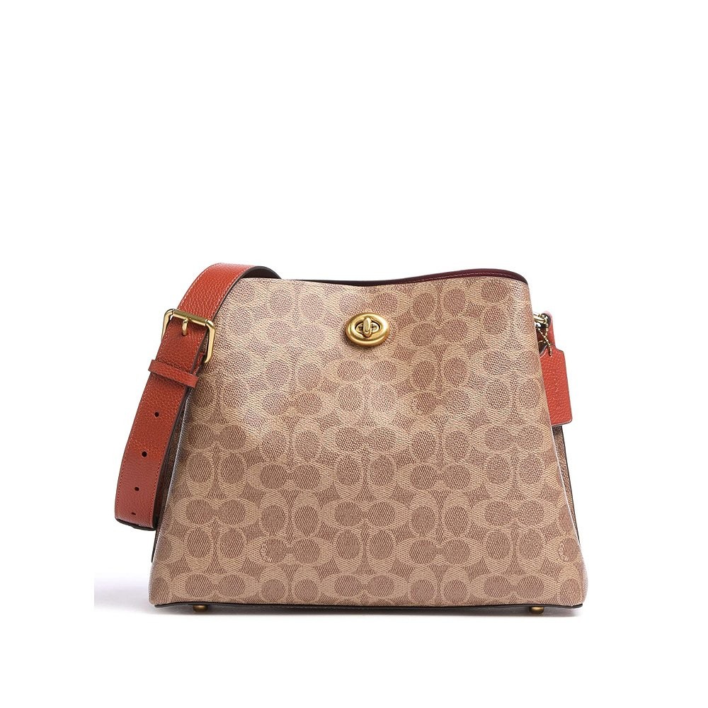 Hong Kong Straight Hair Coach (เคาน์เตอร์) Ladies Khaki Canvas Crossbody Bag C2745B4NQ4