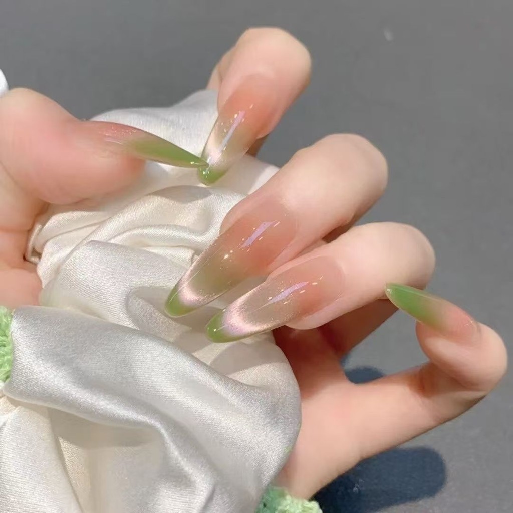 Sweetheart Guava Bozi Soda Cats Eye Gradient Nails 2025 ฤดูใบไม้ผลิ Handmade สวมใส่เล็บนักเรียนทุกวั