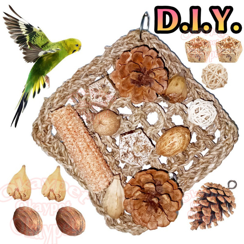ของเล่นนกแก้ว สำหรับแทะเล่น DIY ชุดถั่ว ทำจากไม้น้ำแห้ง Parrot toys ของเล่นหัดกัดแทะ ตาข่ายปีนนก