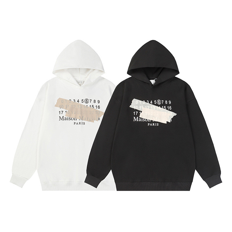Street Wear Maison Margiela Maison Margiela MM6 ผู้ชายผู้หญิงเทปเทอร์รี่เสื้อกันหนาวหมวกเสื้อกันหนาว