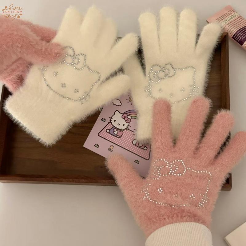 ถุงมือ Hello Kitty ขนาดใหญ่น่ารัก สวมใส่ง่าย กันหนาวได้ดี เหมาะสำหรับปั่นจักรยานกลางแจ้ง