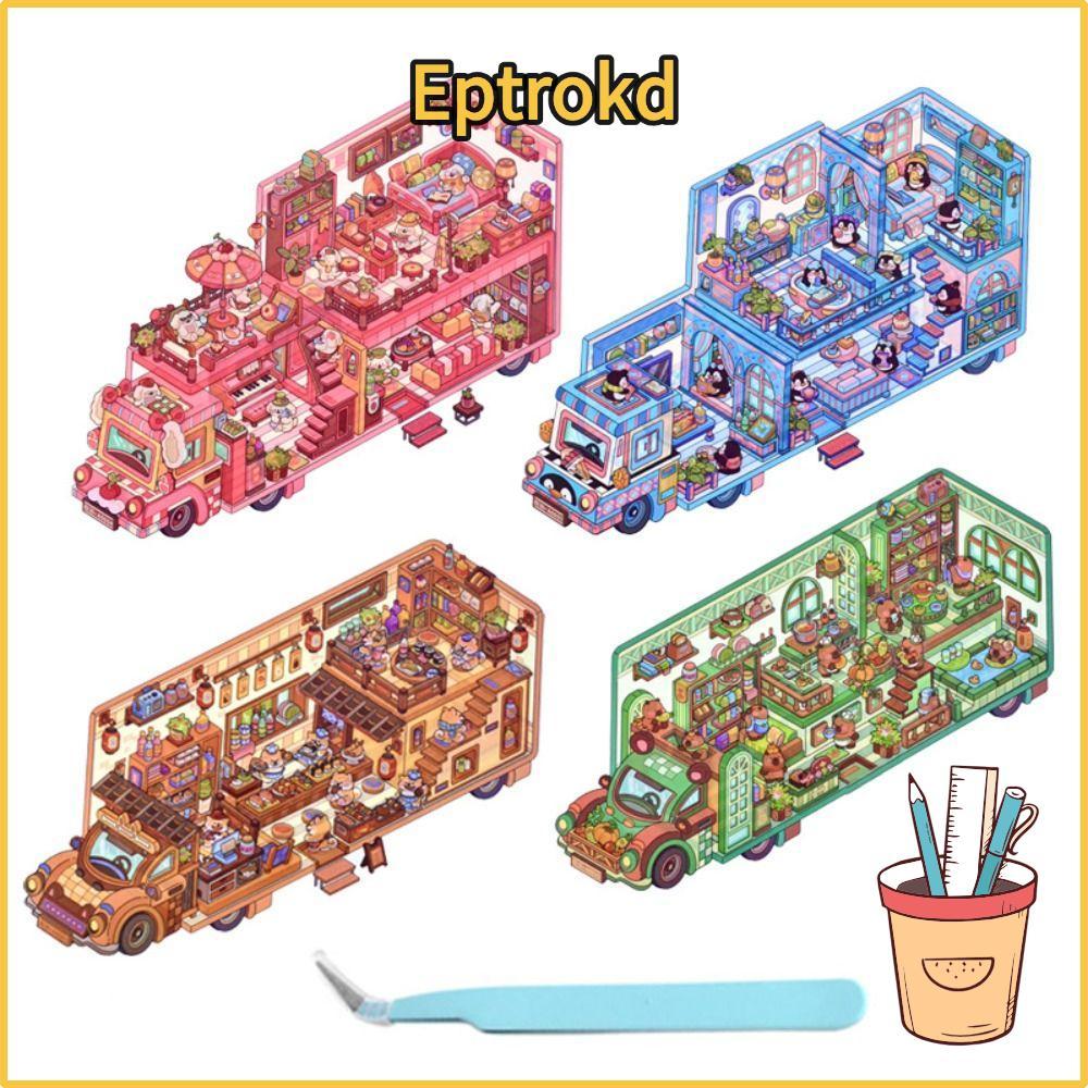 EPTRO 4 ชิ้น/เซ็ตมอเตอร์ Home Landscape สติกเกอร์, DIY Handmade 2.5D Effect Cabin ฉากเกมสติกเกอร์,สน