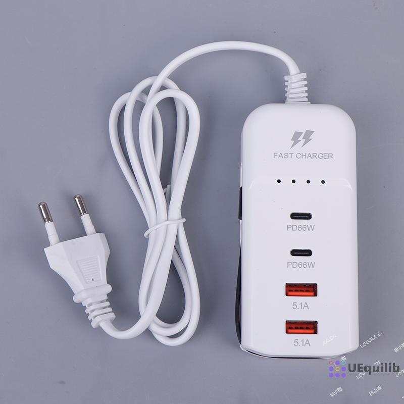 Uequilib 66W PD Wall USB Chargers USB Hub Adapter 4 พอร์ต USB Type C EU Plug Extension Type C สายซ็อกเก็ต Outlet ใหม่