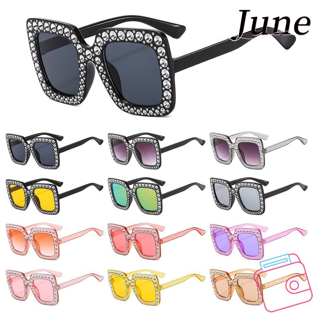 JUNEGOODS Kids Square Sun Glasses, Rhinestone Diamond Crystal Children Glasses, Trend Sparkling Girl