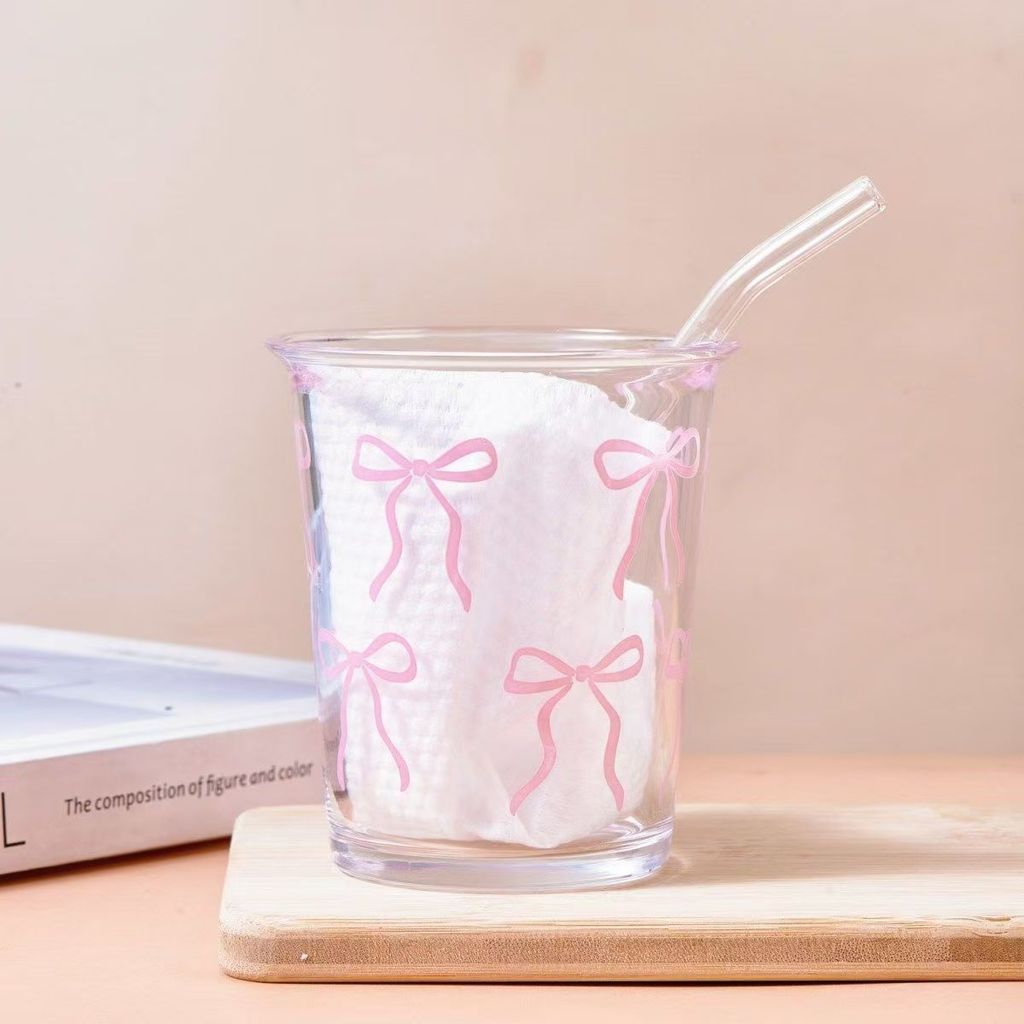 Niche Design Girl Cute Bowknot Polka Dot Clamshell Milk Coffee อาหารเช้าแก้วใส ins ZL9E