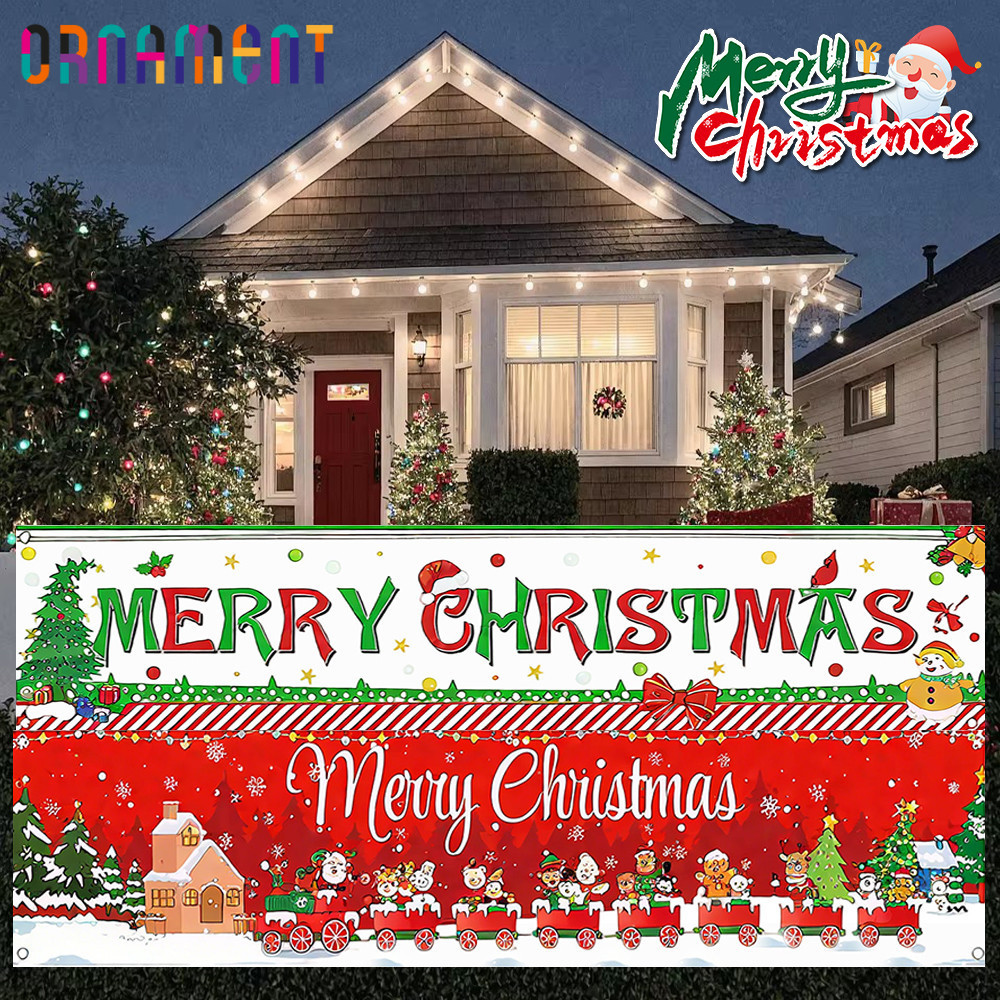 [H&L]ตกแต่งแบนเนอร์คริสต์มาสซานต้าที่น่าสนใจ | 200×45 ซม. Vibrant Design สําหรับ Garden Party, แขวนฉากถ่ายภาพโพลีเอสเตอร์