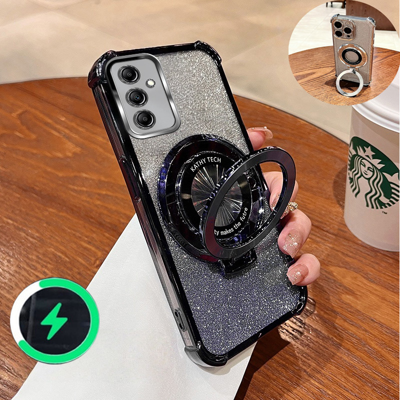 เหมาะสําหรับ Samsung A15 A16 A26 A25 A35 A55 4G 5G เคสโทรศัพท์สี่มุม anti drop CD วงเล็บแม่เหล็กแฟลชแป้งโปร่งใส soft shell dual-ใช้ 023