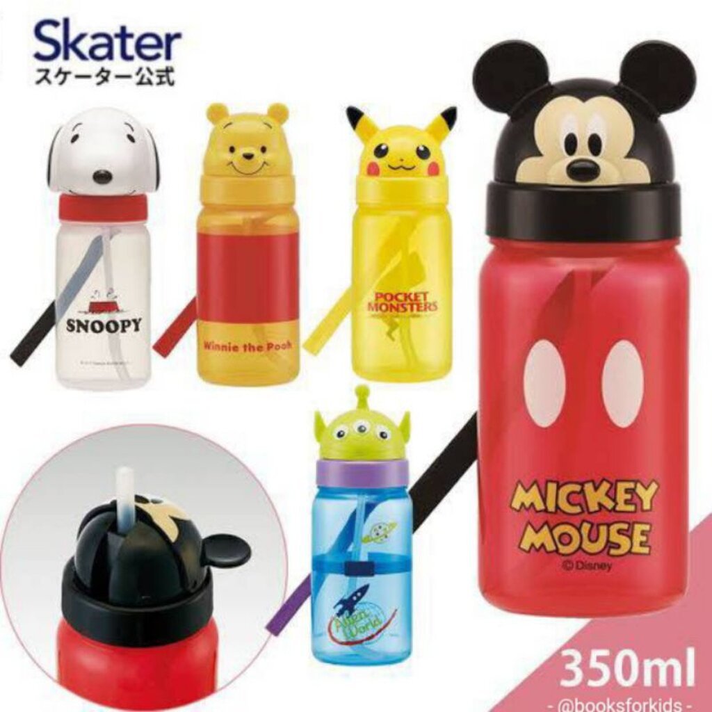 Skater - Die-cut straw type blow bottle ขวดน้ำหัวการ์ตูนแบบหลอดดูด 350ml.