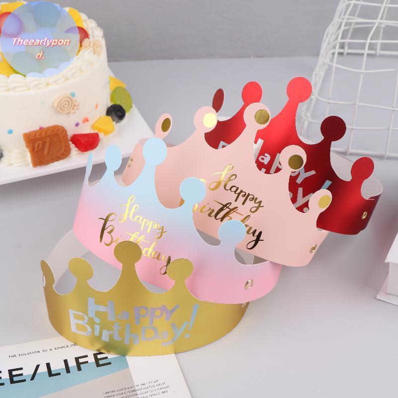 EARLYPTOND 25PCS Creative Happy Birthday หมวกมงกุฎหมวก DIY Handmade Party Decor Photo Prop สําหรับผู