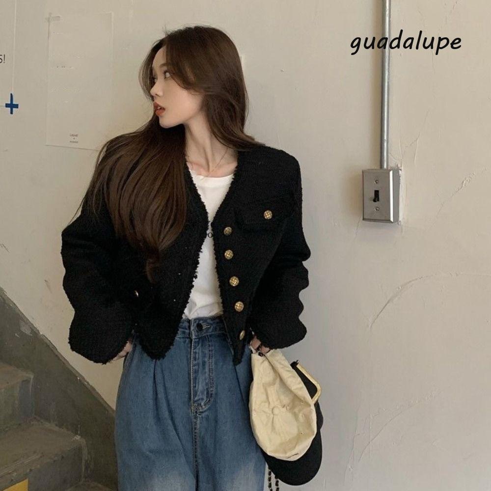 GUADALUPE1 Elegant Jacket Women, Y2k Tweed Vintage Coats, Sweet Korean Chic Outerwear Socialite Styl
