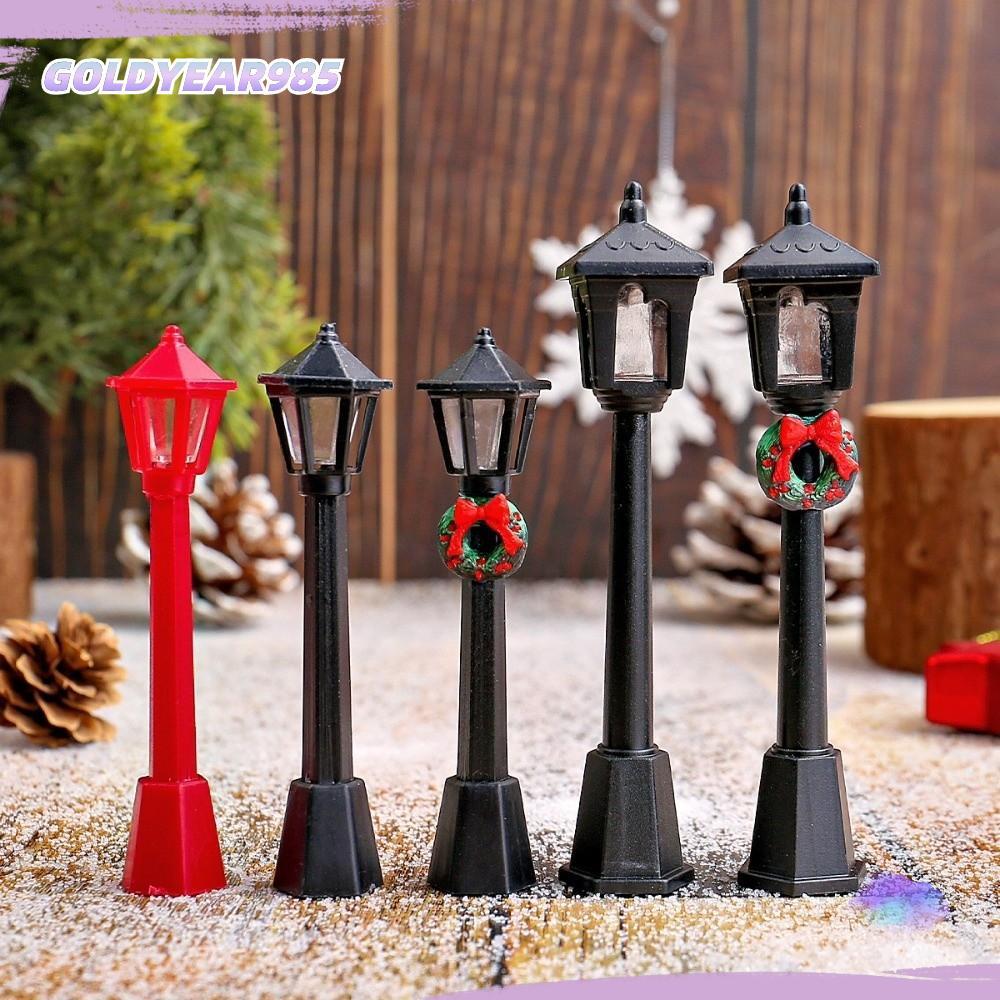 ทอง985 5ชิ้นรุ่นรถไฟรถไฟโคมไฟ,ขนาดจิ๋วรุ่นมินิย้อนยุคไฟถนน,จําลองพลาสติกรุ่นไฟตกแต่งตุ๊กตาตกแต่งสวนภ