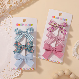 ชุดaccessories 3ชิ้นสำหรับเด็กหญิง: กิ๊บและโบว์น่ารัก ลายดอกไม้และปิ่นปักผม ของขวัญสำหรับสาวน้อย