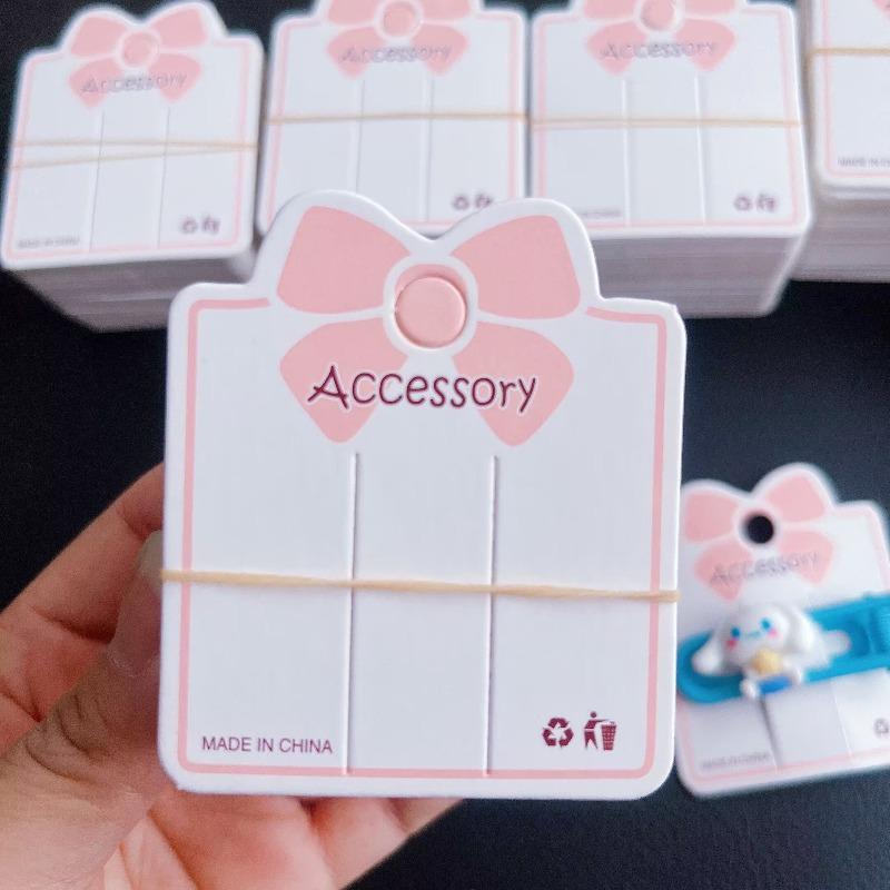 50pcs โบว์สีชมพูการ์ดสําหรับผม Claw คลิปกระดาษการ์ด Headdress การ์ดผมตกแต่งแพคเกจ DIY