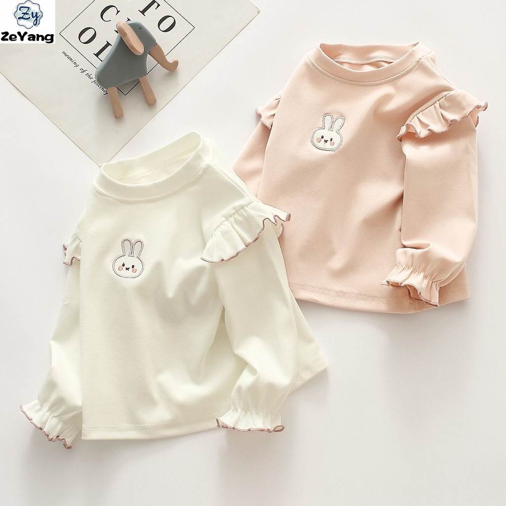 เสื้อยืดแขนยาวสำหรับเด็ก สไตล์ casual กะพันท้ายแขนมีริบบอน เหมาะสำหรับใส่งานเล่นและงานวันสบาย