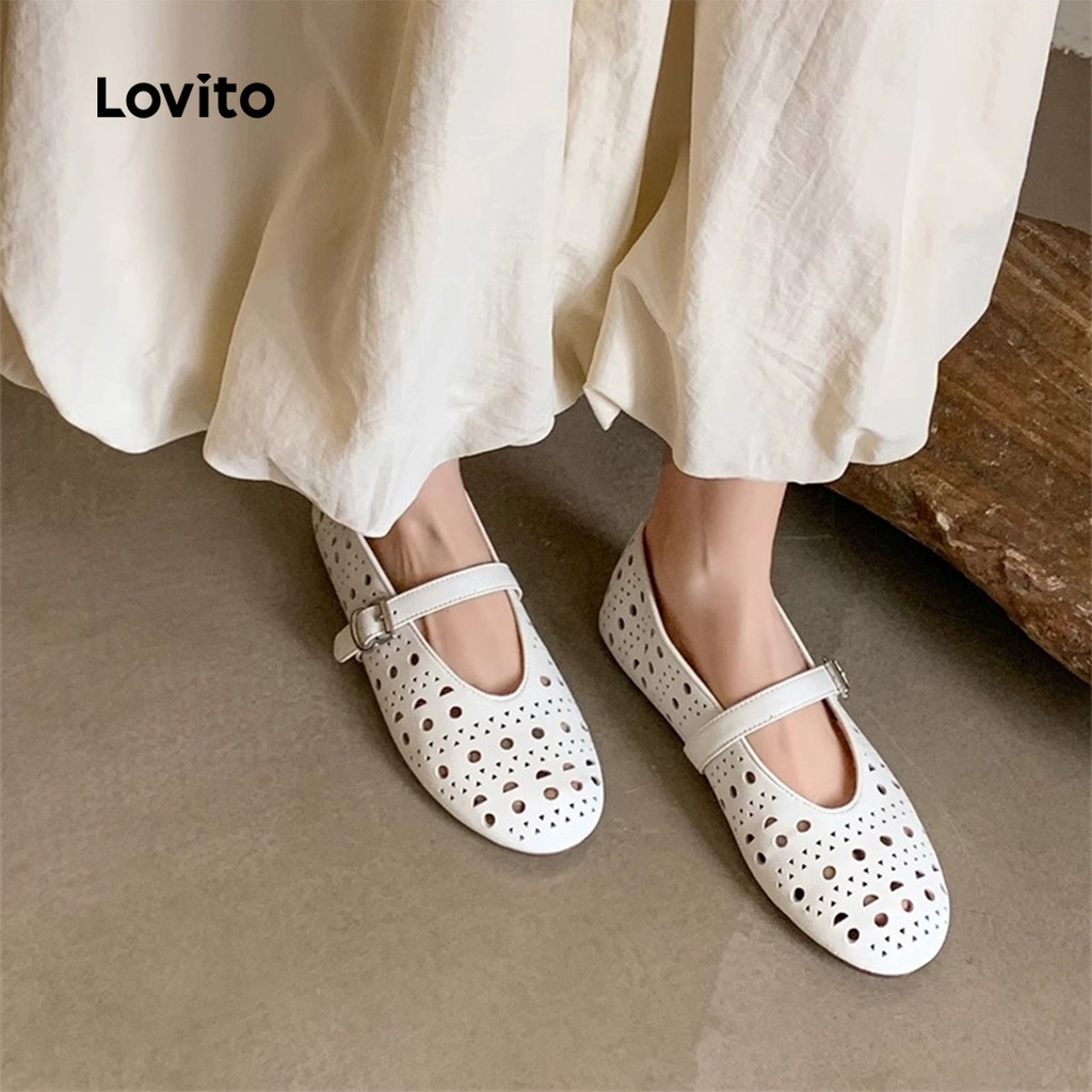 Lovito แมรี่เจนสไตล์ฝรั่งเศสเรียบหรูและผ่อนคลายสำหรับผู้หญิง LFA93086