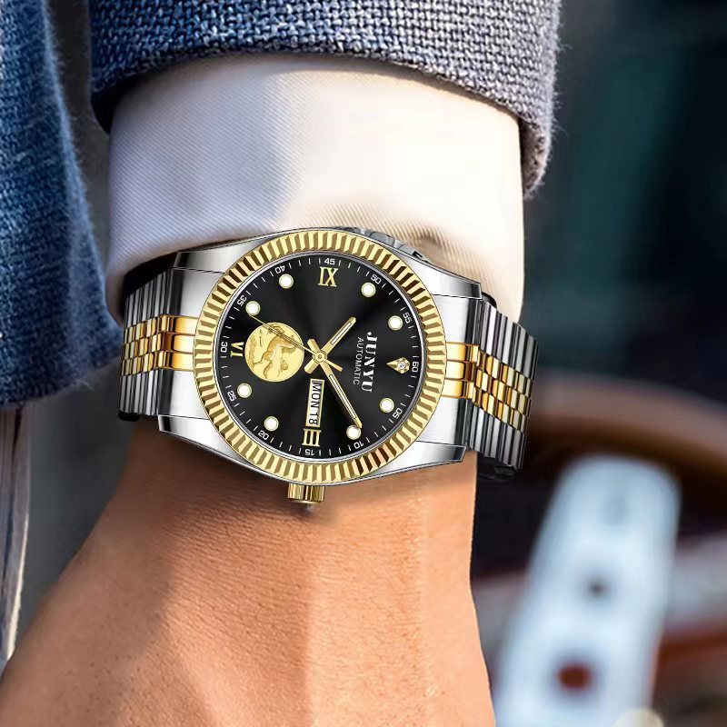 [นาฬิกากลไก] JUNYU// นาฬิกาหอยนางรม Log ชายนาฬิกากลไกอัตโนมัติกันน้ําทอง