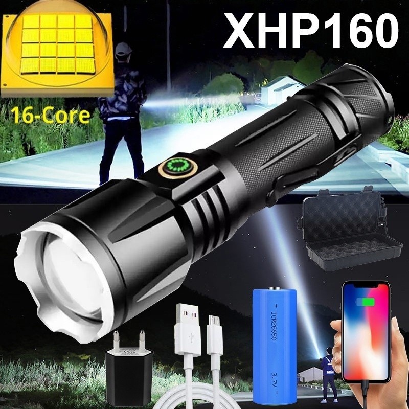 New Upgrade XHP160 Most Powerful LED Flashlight XHP100 XHP120 Torch USB Rechargeable XHP50.2 Tactica