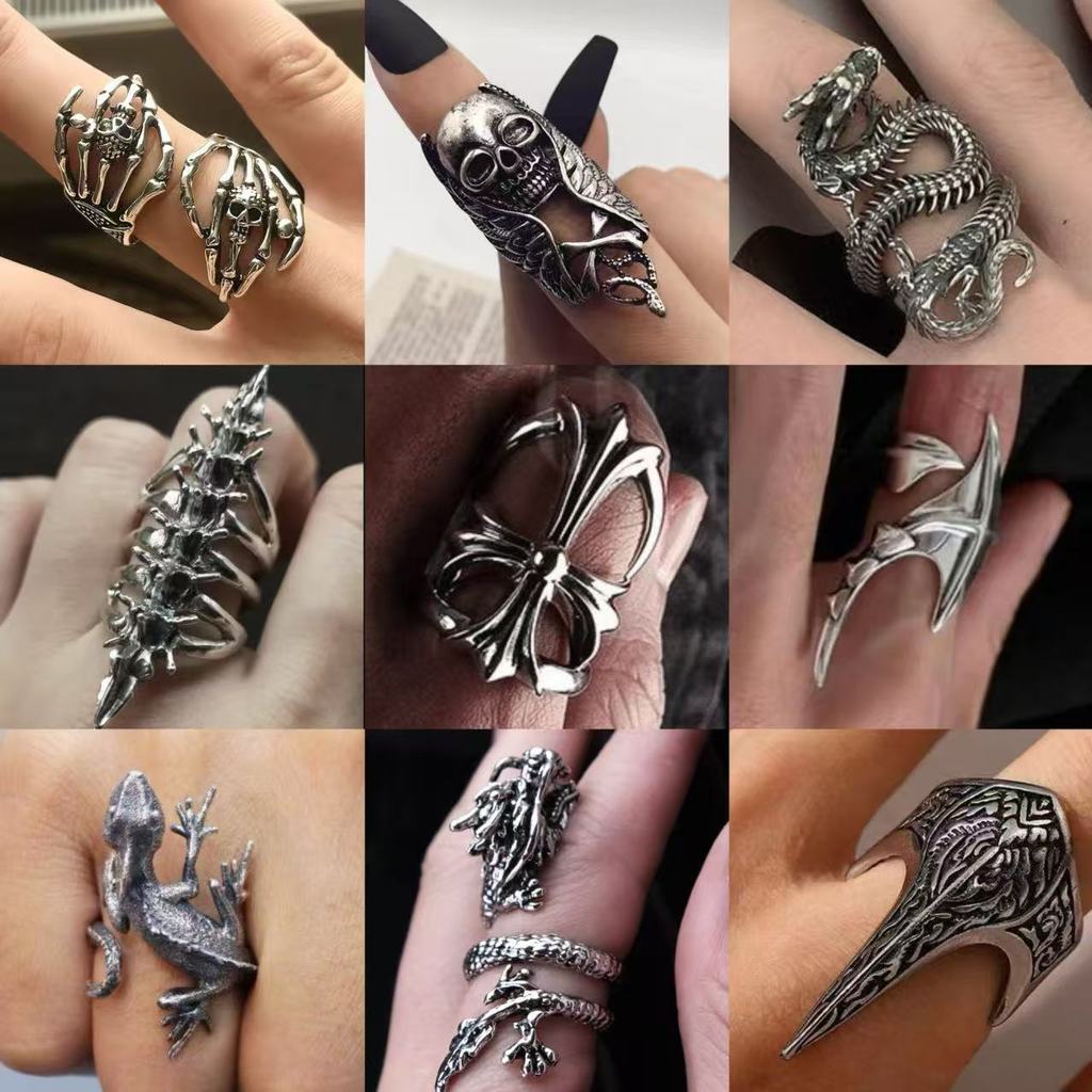 แหวน Punk Gothic สำหรับทั้งชายและหญิง ออกแบบแบบกะโหลกดекорATIVE