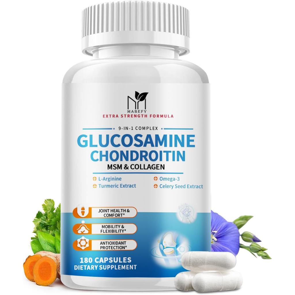 กลูโคซามีน คอนโดรอิติน MSM Capsules,กลูโคซามีน 1500มก. พร้อมคอลลาเจน ขมิ้นชัน อาหารเสริมข้อต่อสําหรั