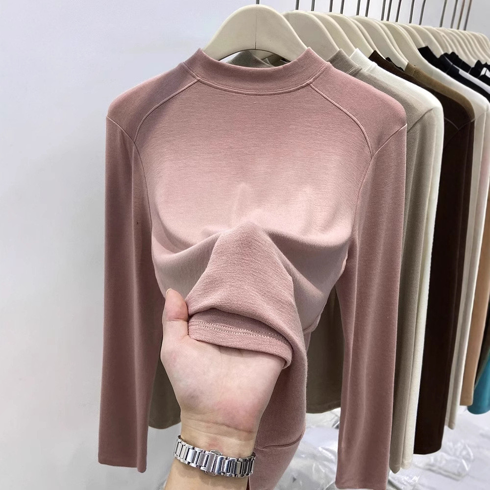 สไตล์เกาหลีขายร้อนขนาดเล็กStand-Up Collar Bottomingเสื้อผู้หญิงแขนยาวเสื้อยืดChicด้านในLayeredฤดูใบไม้ร่วงSlim-Fit S