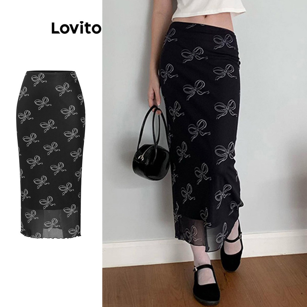 Lovito กระโปรงลําลอง เรขาคณิต ฟริลล์ กระโปรงสําหรับผู้หญิง LBA79042 (หลากสี)