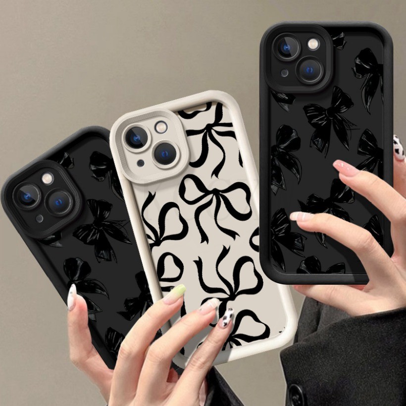 เข้ากันได้กับRealme 8 14T 14X 14 Proหมายเหตุ60 60X C75 C75X C73 แฟชั่นผูกโบว์สีดําซิลิโคนนุ่ม