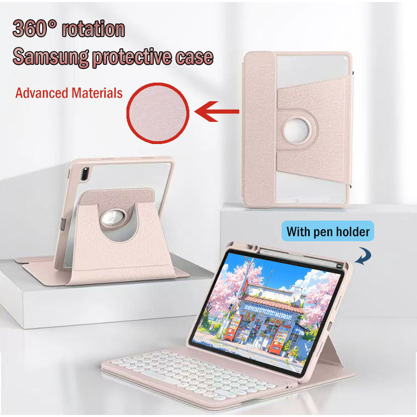 เคสป้องกันการหมุน + แป้นพิมพ์ภาษาไทย for Samsung Galaxy Tab S6 Lite S10FE+ A8 A9 A11 S11 S789 S10+ S7FE พร้อมที่ใส่ปากกา