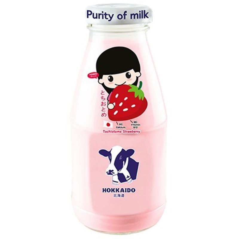 ฮอกไกโดนมสตรอว์เบอร์รี่ 250มล. Hokkaido Strawberry Milk 250ml. [หมายเลขบาร์โค้ด 8858937500061 ]