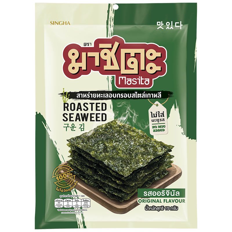 มาซิตะสาหร่ายอบสไตส์เกาหลีรสออริจินัล 12ก Masita Seaweed Roasted Korean Style Original 12g [8850999007502 ]