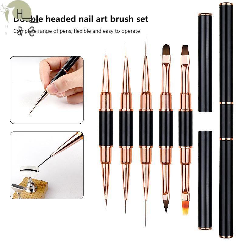 [H&S] 5 ชิ้น/เซ็ต Double Headed Metal Nail Design Art Pen Detail Brush Nail Painting Construction Ex
