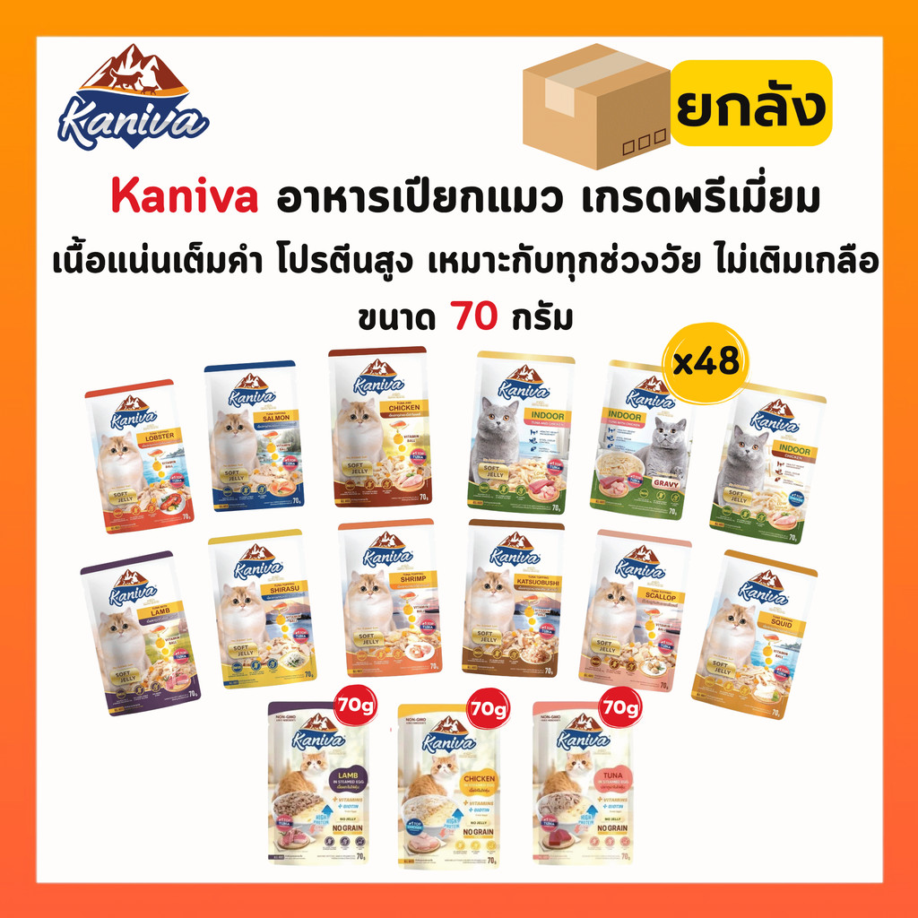 [ ยกลัง 48 ซอง ] Kaniva อาหารเปียกแมว เปียกแมว คานิว่าเพาซ์ ผสม Vitamins Ball ขนาด 70 กรัม