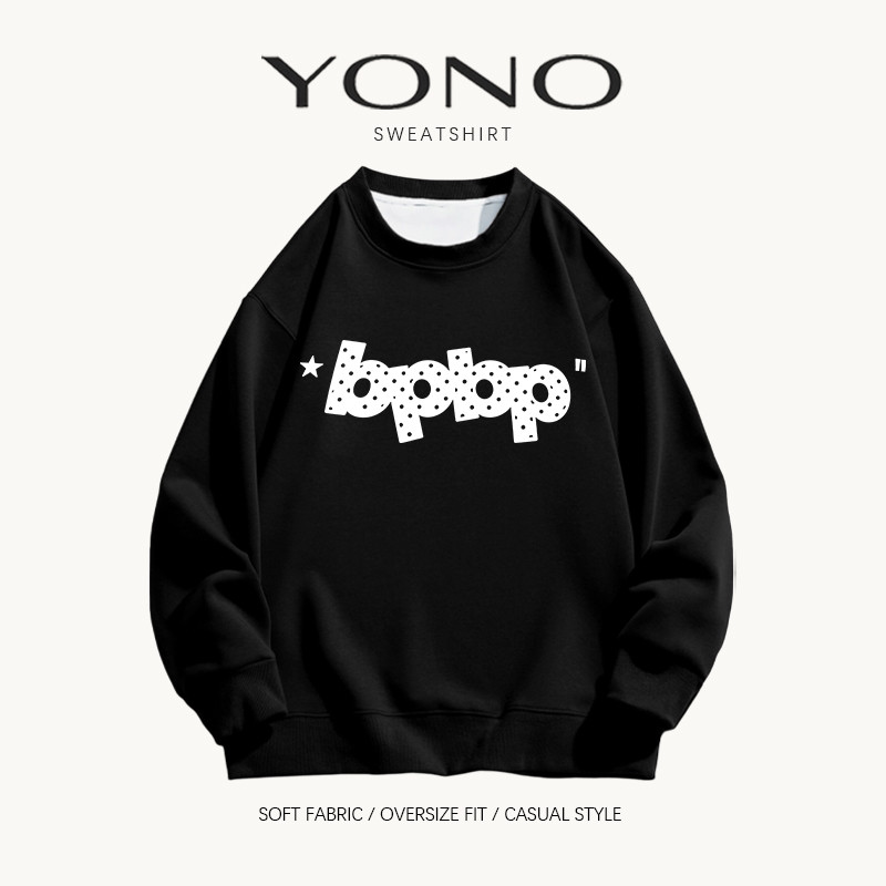 (พร้อมส่ง24ชม.) เสื้อสเวตเตอร์คอกลม sweatshirt oversize สีดำ ลายตัวอักษรลายจุด ทรงหลวม ฟีลสตรีทอเมริกัน ใส่สบาย