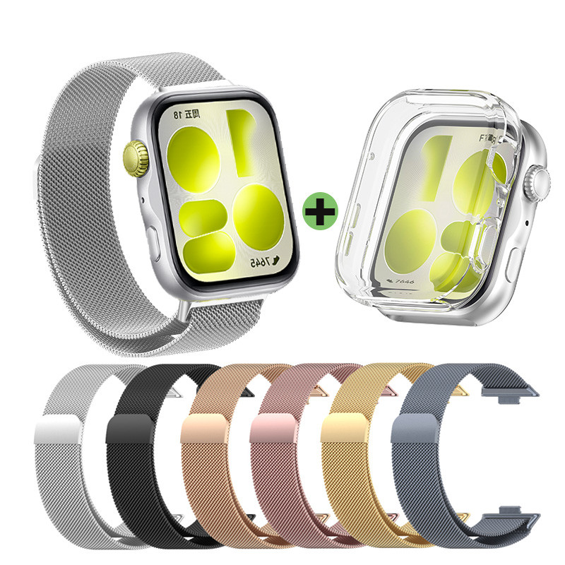 2in1 สายสแตนเลส + เคสใส Milanese Loop Magnetic Band สําหรับ Huawei Watch Fit 5 Fit5 Pro