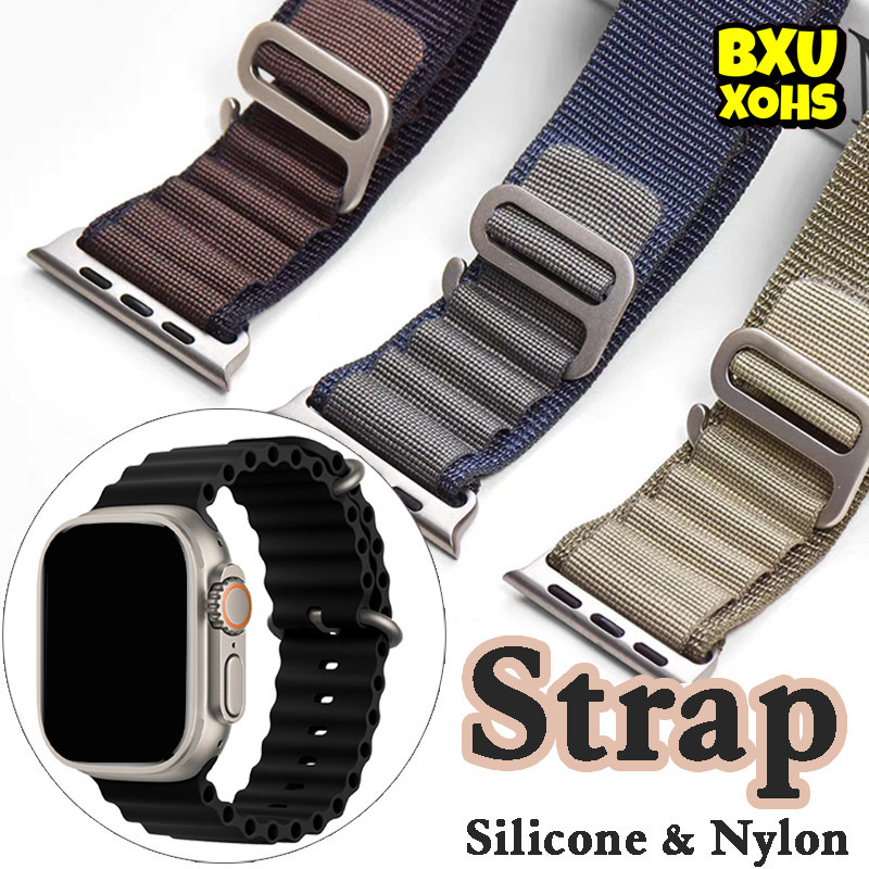 สายไนลอนหลองอัลไพน์/สายซิลิโคนมหาสมุทร for Ultra 4/SE 3 2 49มม Series 12 11 10 9 8 7 IWatch 46 44 42 40 38มม