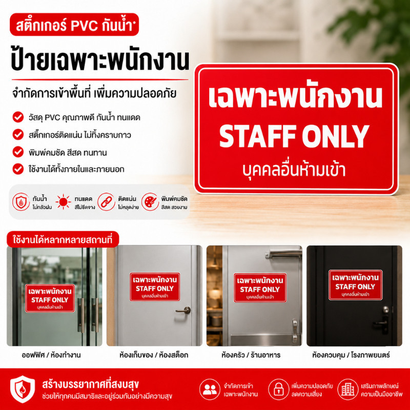 TT HOME01 สติกเกอร์ เฉพาะพนักงาน บุคคลอื่นห้ามเข้า งานละเอียด คมชัด รับประกันความสวยงาม ติดทนนาน