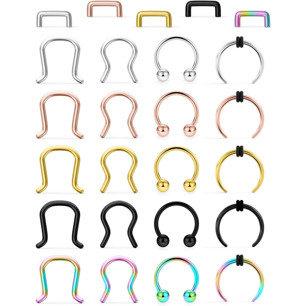 Lcolyoli 25 ชิ้น Septum เครื่องประดับเจาะ 316L เหล็กผ่าตัด 3/8 "(10 มม.) U-Shaped Horseshoe ห่วงจมูก
