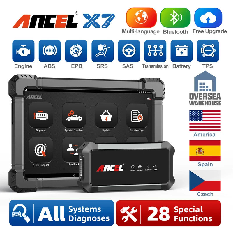  ANCEL X7 บลูทูธ OBD2 เครื่องสแกนเนอร์ Bi-directional Scan เครื่องมือระบบวินิจฉัย ABS น้ํามัน EPB S