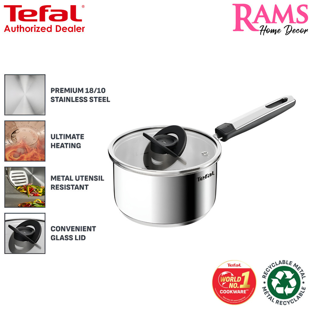 Tefal 18 ซม.สแตนเลสสตีล Induction Emotion Plus Saucepan พร้อมฝาปิด / กระทะซอส / 18/10 กระทะสแตนเลส /