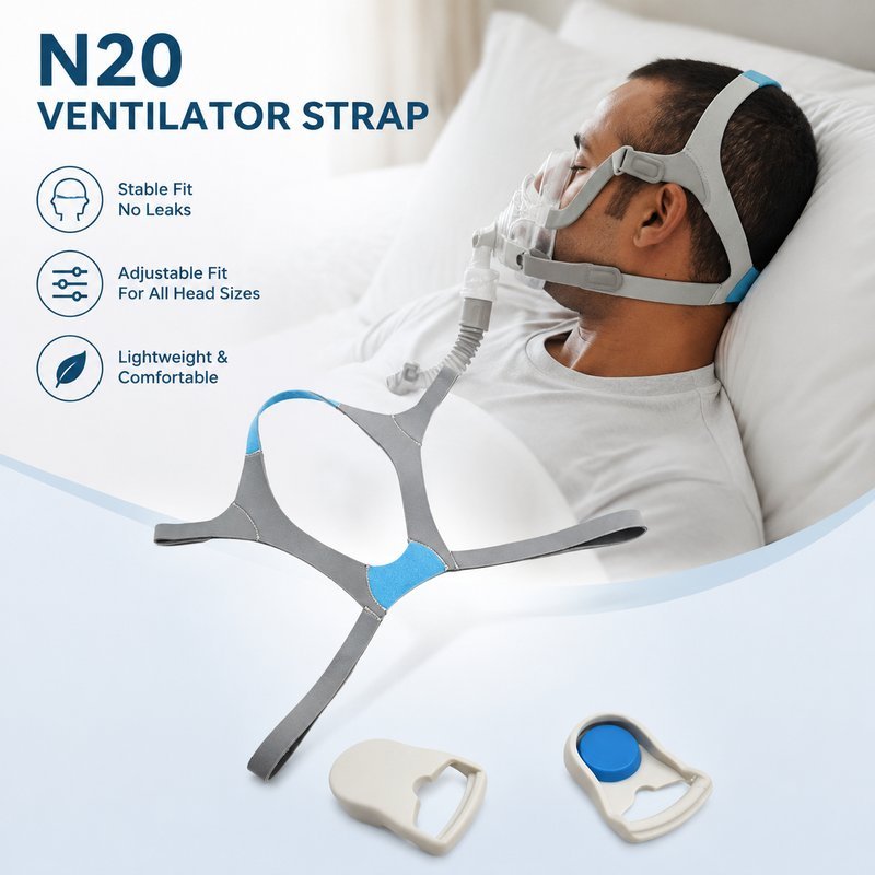 สายรัดหน้ากาก CPAP สายคาดศีรษะ N20 สำหรับหน้ากาก AirTouch N20 สีเทา ปรับตำแหน่งด้วยตีนตุ๊กแกได้ง่ายม