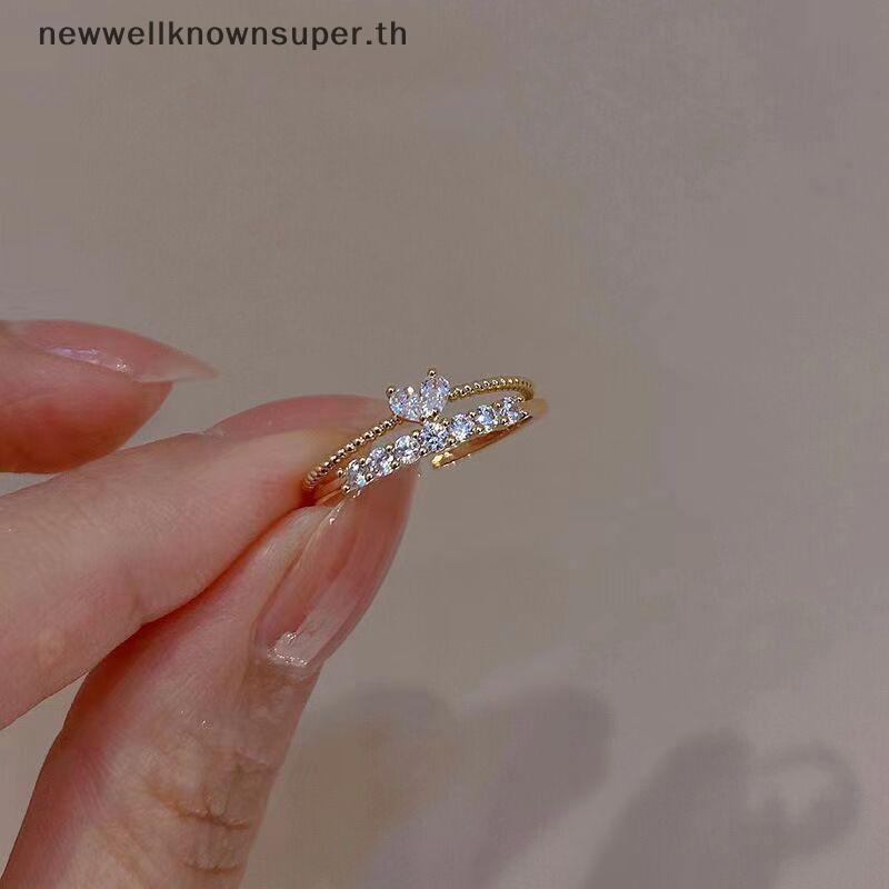ใหม่ 2 ชิ้นหรูหราเพทายหัวใจแหวนชุดสําหรับผู้หญิงเปิดปรับสานแหวน Rhinestone หมั้นเครื่องประดับงานแต่งงานของขวัญแฟชั่น SUPER